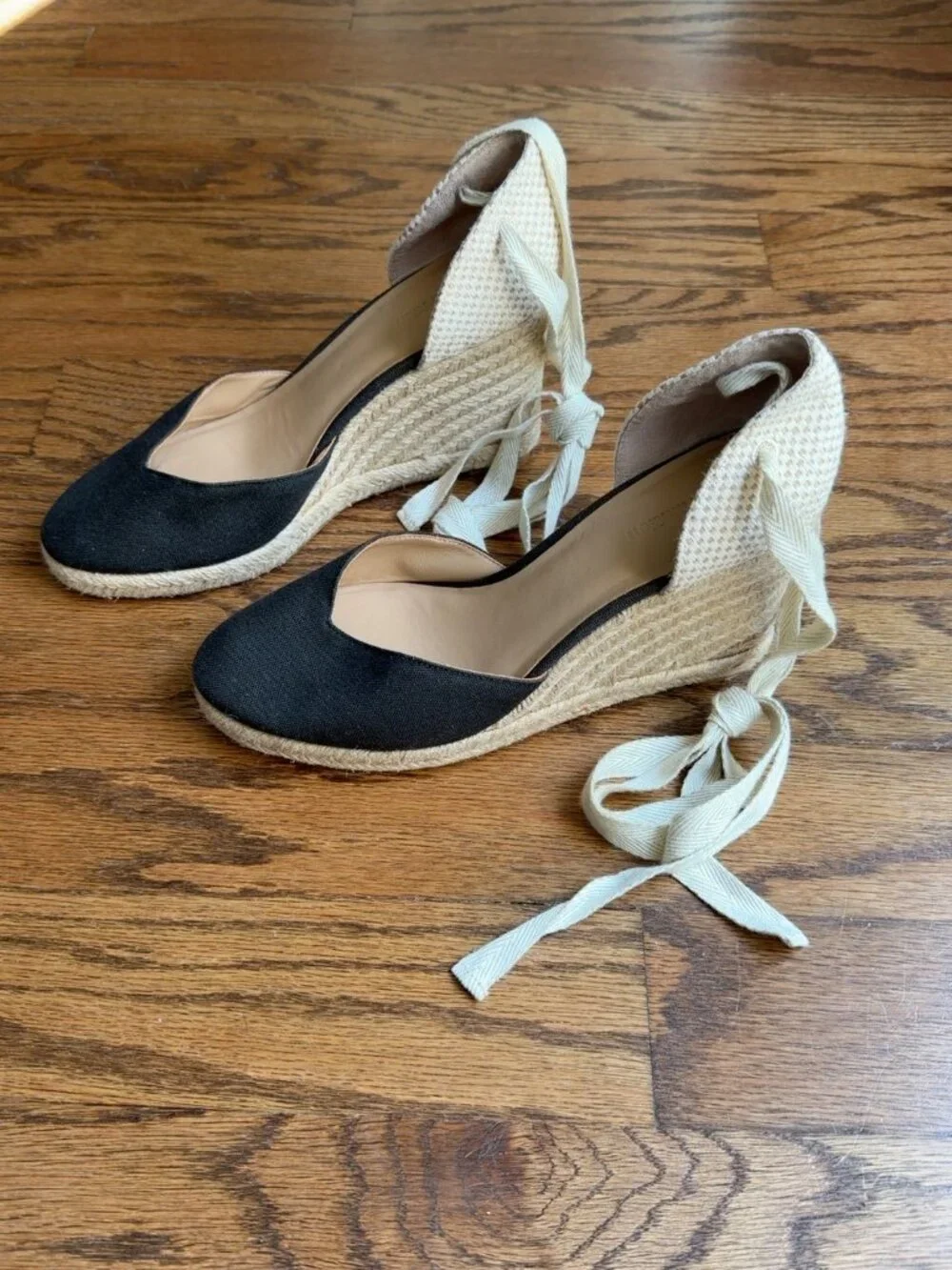 Reformation Camille Black Espadrille Wedge Heels Ankle Tie 8.5